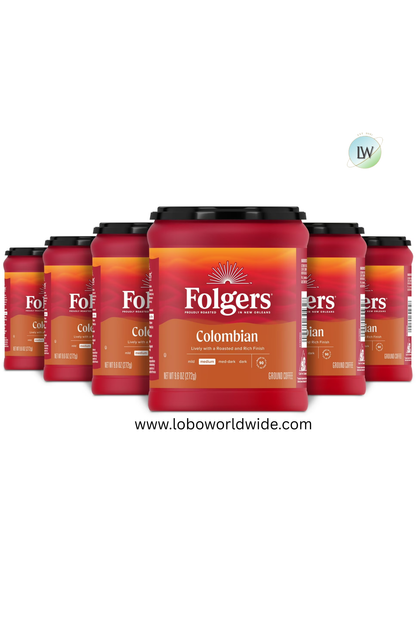 (6 pack)Folgers Ground Coffee, Medium Roast, 9.6 oz Canister