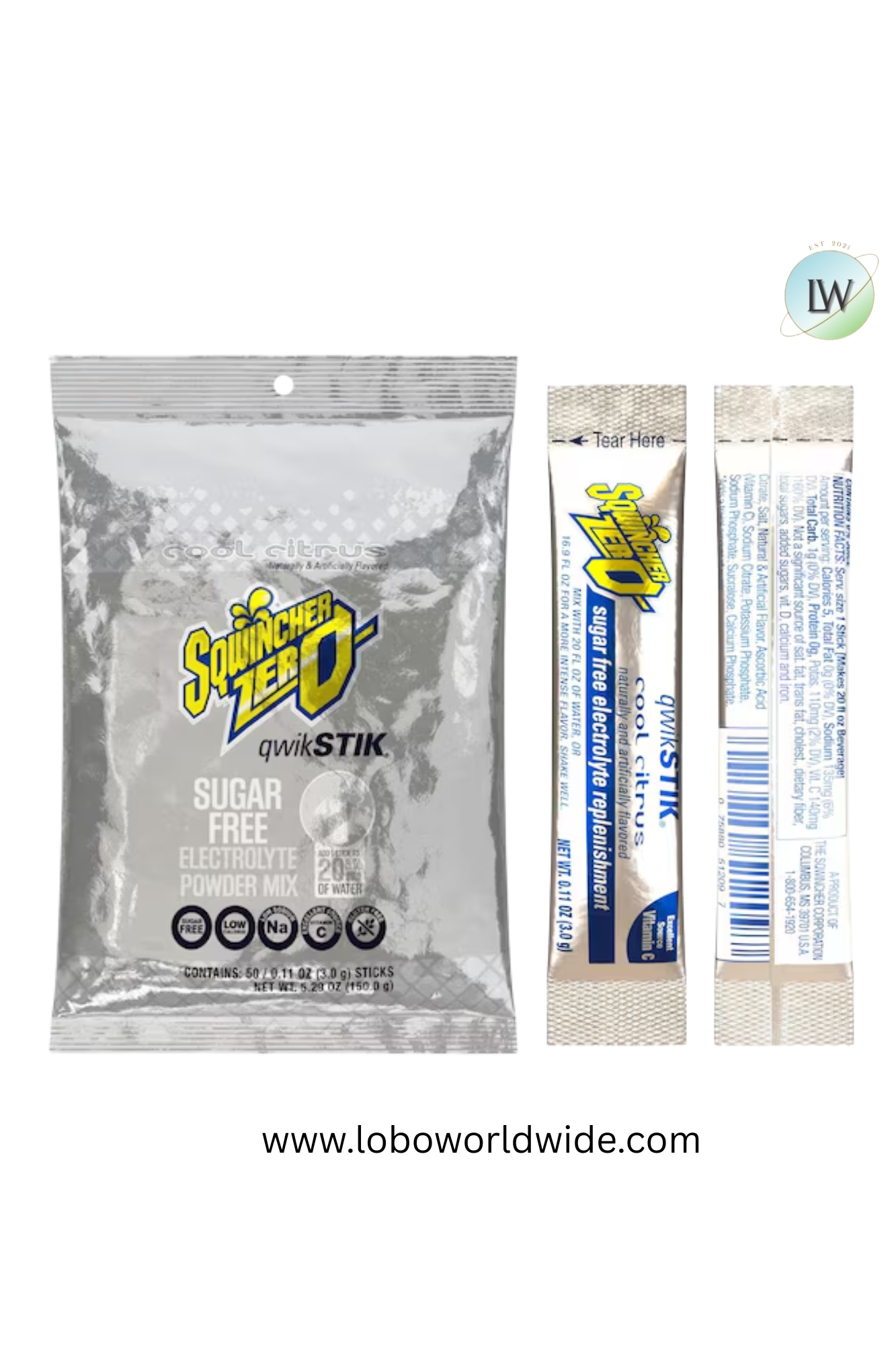 Sqwincher Qwik Stik, Sugar Free Drink Mix Powder, 20 oz Yield per .11 oz Pack,50PK(Various Flavours)
