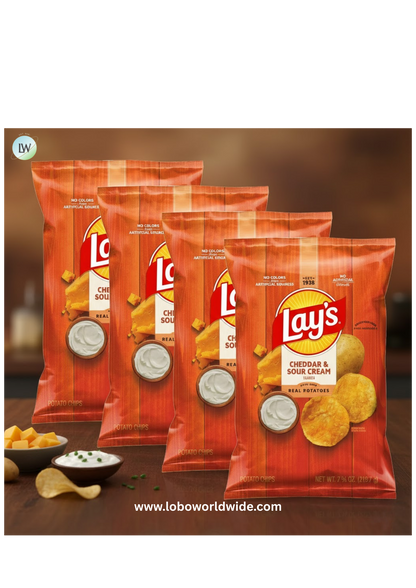 (4 pack) Lay's Potato Chips, Cheddar & Sour Cream, 7.75 oz Bag