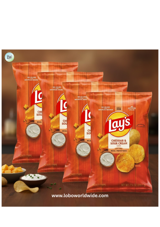 (4 pack) Lay's Potato Chips, Cheddar & Sour Cream, 7.75 oz Bag