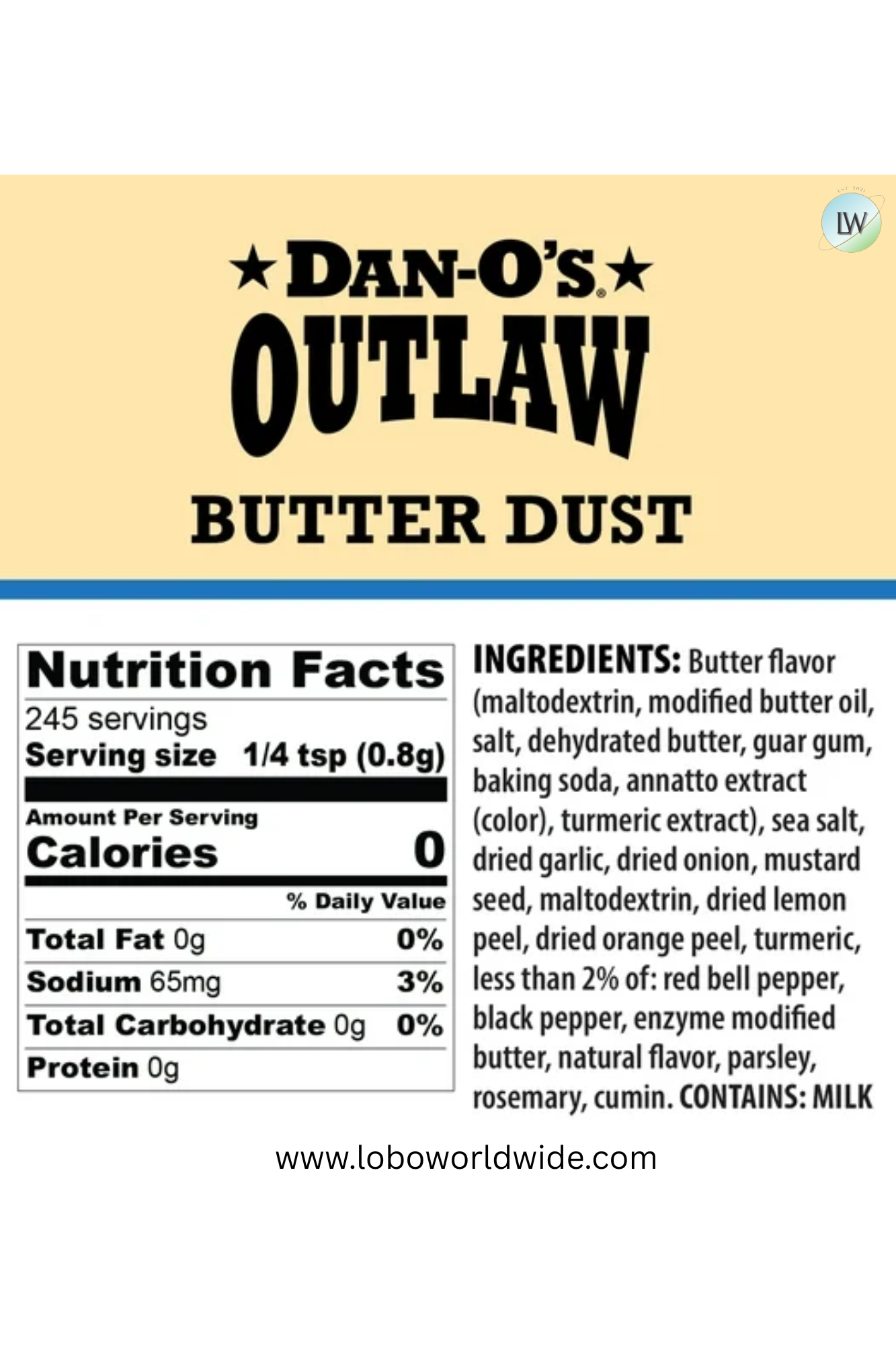 Dan-O’s® Outlaw Butter Dust - All purpose seasoning great for grilling (6.9oz)
