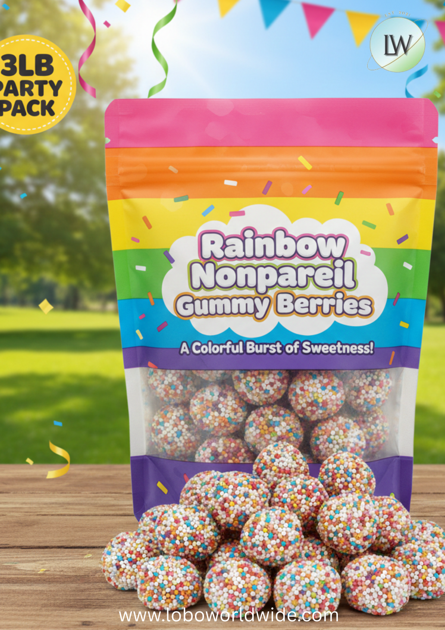 Rainbow Nonpareil Gummy Berries(Various Sizes)