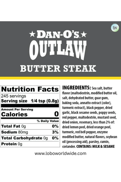 Dan-O’s Outlaw Butter Steak - All purpose seasoning great for grilling (6.9 oz)