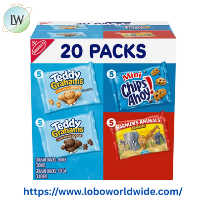Nabisco Variety Pack, Barnum's Animal Crackers, Teddy Grahams & CHIPS AHOY! Cookies, 20 Snack Packs