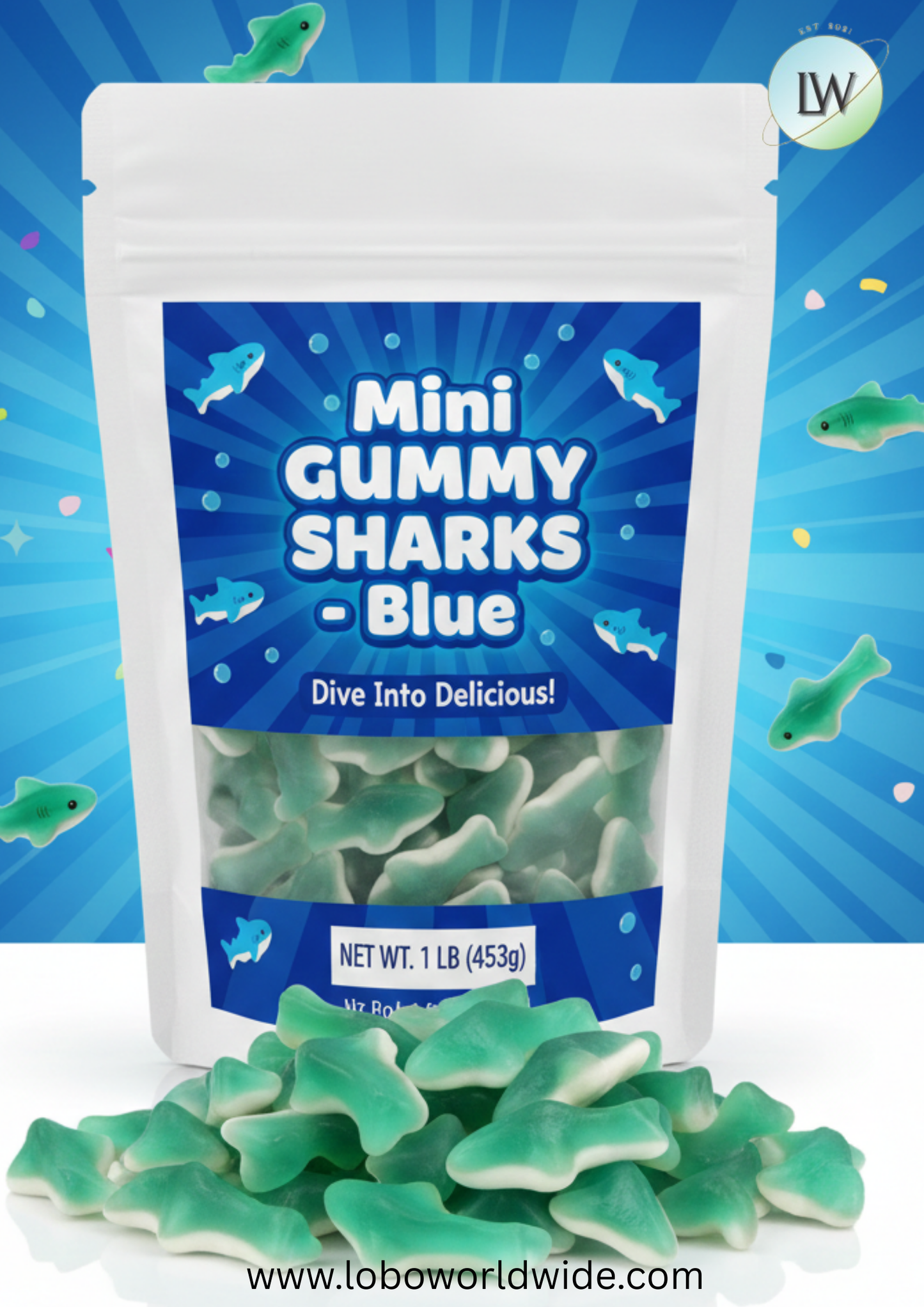 Mini Gummy Sharks – Blue(Various Sizes)