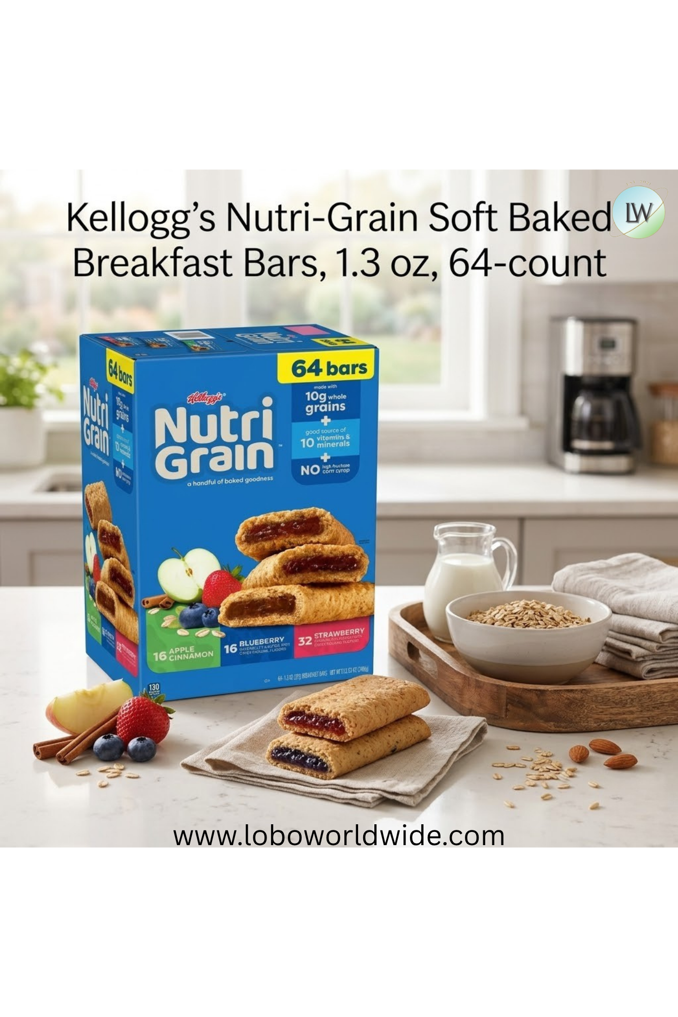 Kellogg's Nutri-Grain Soft Baked Breakfast Bars, 1.3 oz, 64-count