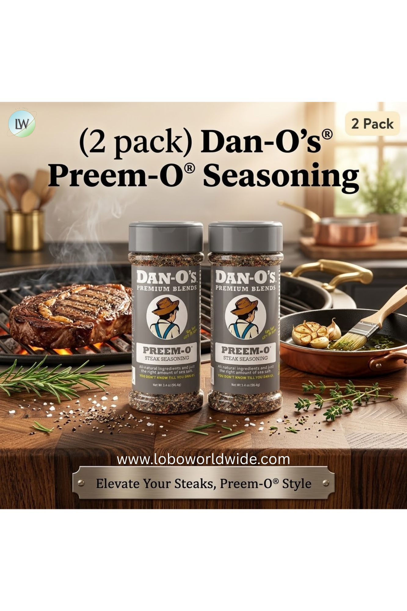 Dan-O's® Preem-O® Seasoning - All-Purpose Steak & Meat Seasoning - Great for cooking & grilling anything - Small bottle (3.4 oz)