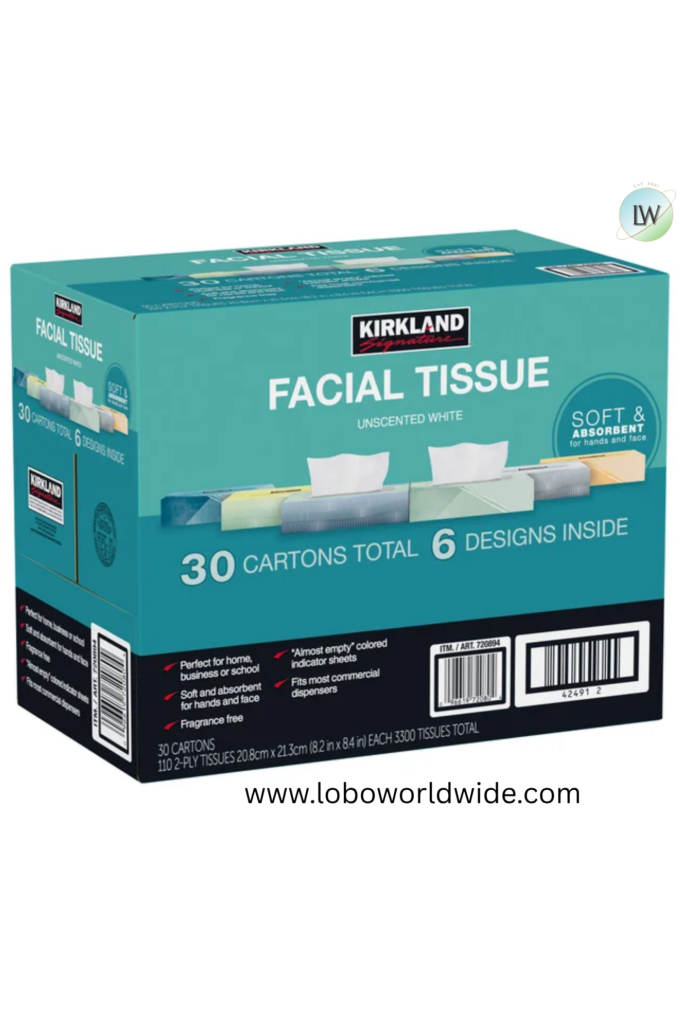 Kirkland Signature Facial Tissue, 2-Ply, 110-count, 30-pack