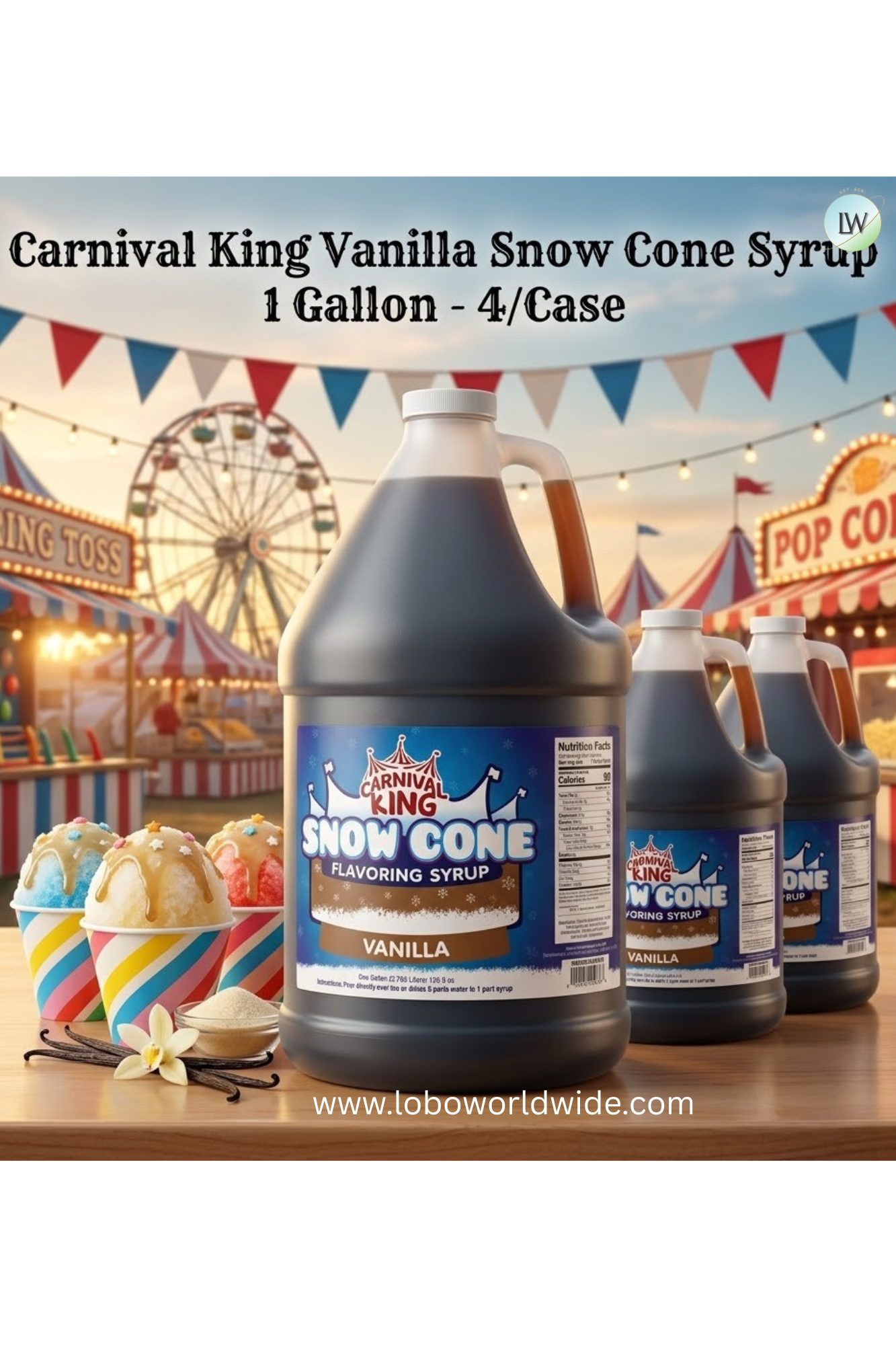 Carnival King 1 Gallon Cone Syrup- 4/Case (Various Flavours)