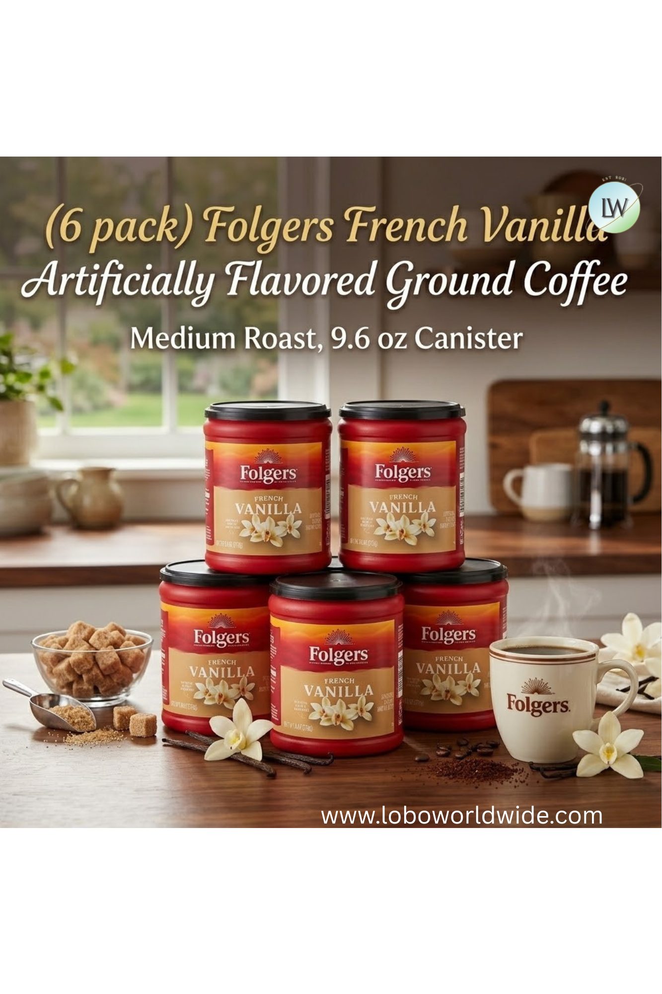 (6 pack)Folgers Ground Coffee, Medium Roast, 9.6 oz Canister