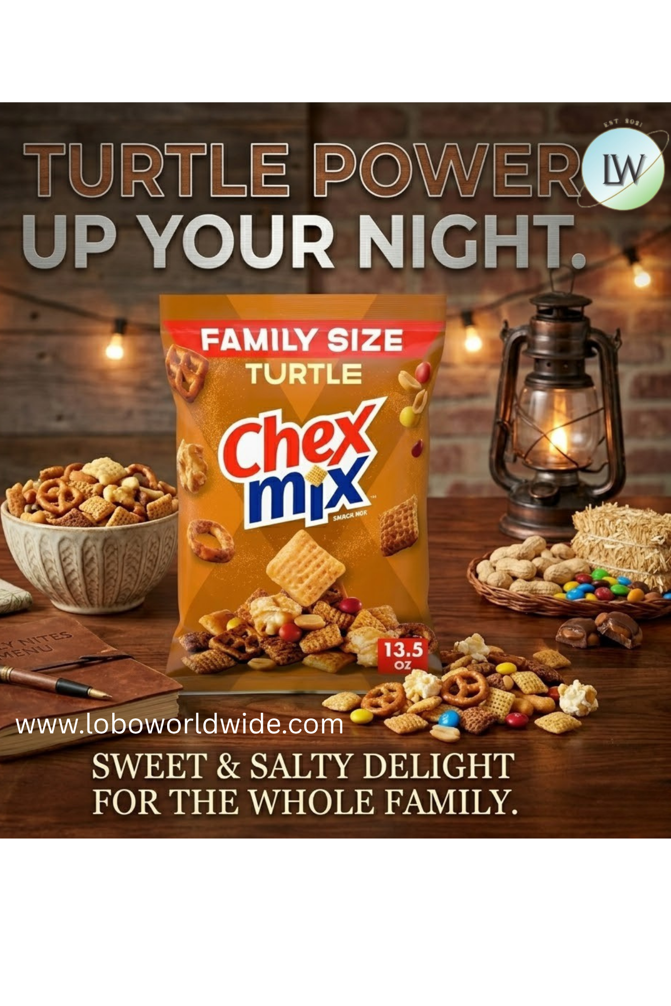 Chex Mix Turtle Snack Mix, Indulgent Snacks, Family Size, 13.5 oz (Various Sizes)