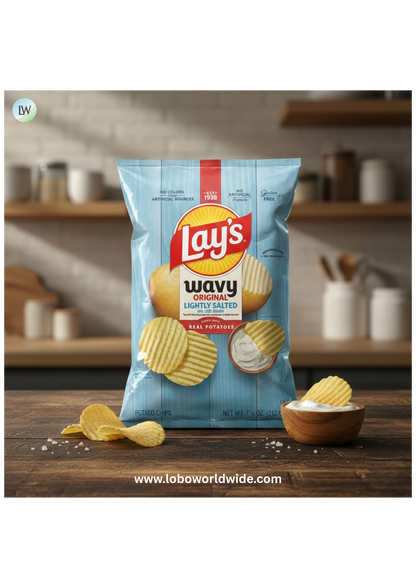 Lay's Wavy Potato Chips Lightly Salted Snack Chips, 7.5 Ounce Bag