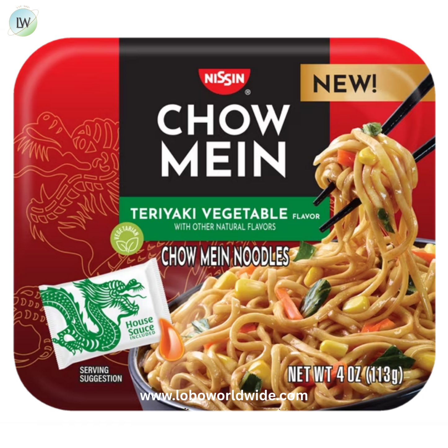 Nissin Foods Chow Mein Instant Noodles, Teriyaki Vegetable Flavor, 4.0 oz Tray, Shelf-Stable