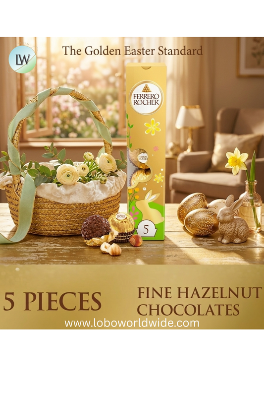 Ferrero Rocher Fine Hazelnut Chocolates Easter Gift Box, Easter Basket Stuffers, 5 Count, 2.2 oz