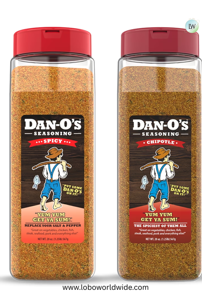 Dan-O's Seasoning Spicy & Chipotle - All-Purpose Seasoning - Great for cooking and grilling anything - Large 2 Bottle Combo (20 oz)