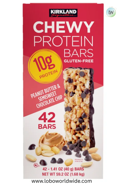 Kirkland Signature Chewy Protein Bar, Peanut Butter & Semisweet Chocolate Chip, 1.41 oz, 42-Count