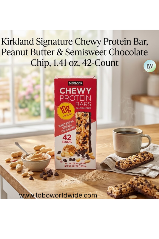 Kirkland Signature Chewy Protein Bar, Peanut Butter & Semisweet Chocolate Chip, 1.41 oz, 42-Count