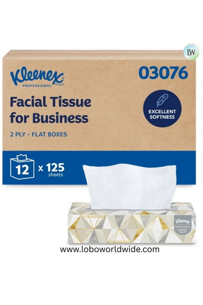 Kleenex Professional Facial Tissue, 2-Ply, 1,500 Tissues, 12 Flat Boxes