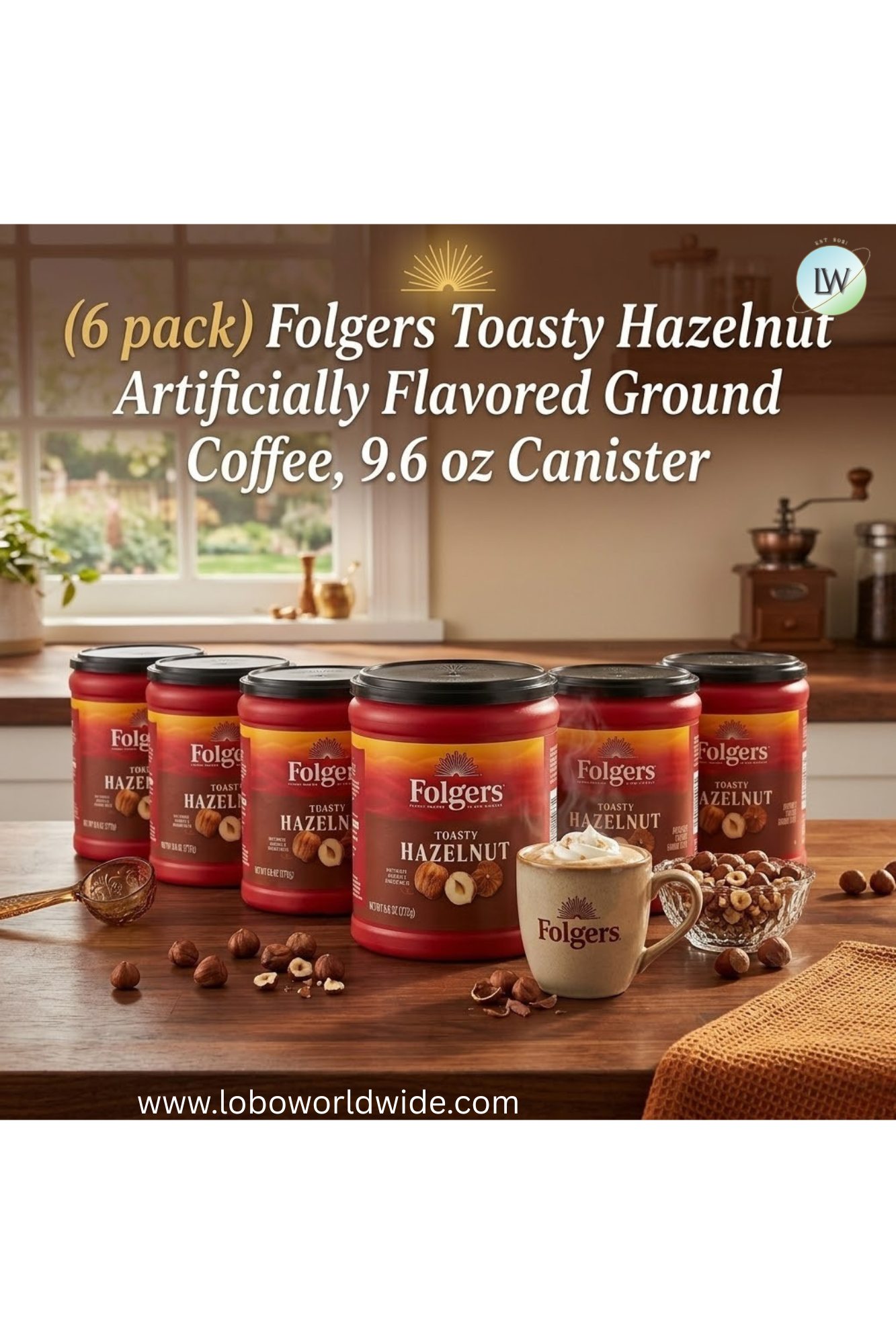 (6 pack)Folgers Ground Coffee, Medium Roast, 9.6 oz Canister