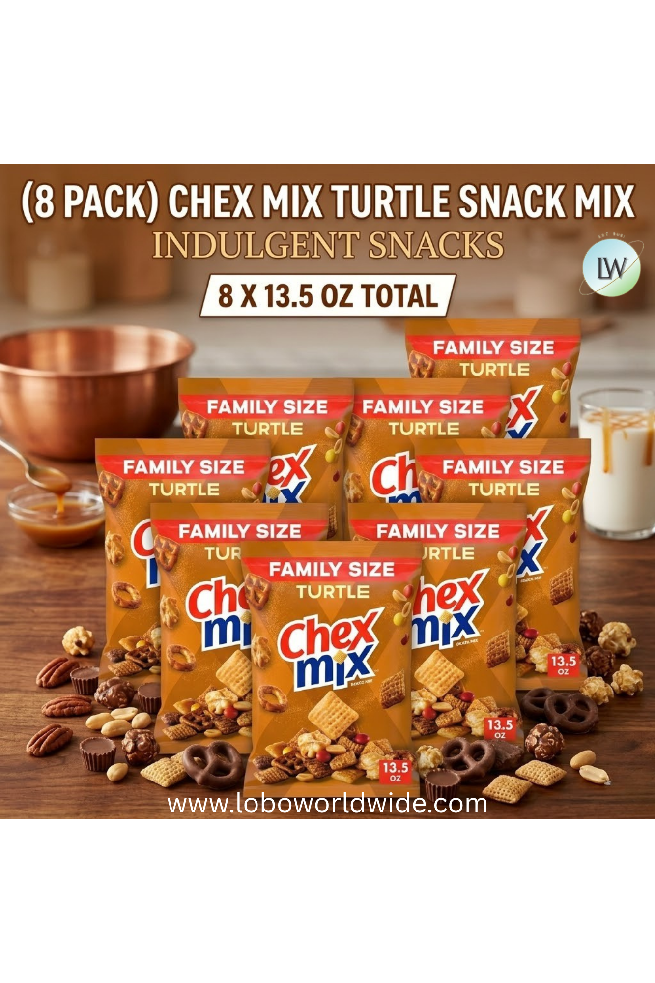 Chex Mix Turtle Snack Mix, Indulgent Snacks, Family Size, 13.5 oz (Various Sizes)