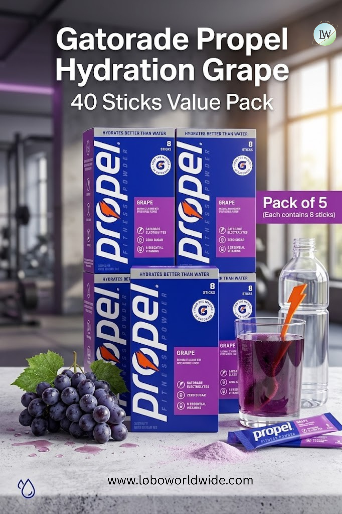 Gatorade Propel Hydration- 40 sticks(Pack OF 5, each pack contains 8 sticks)(Various Flavours)