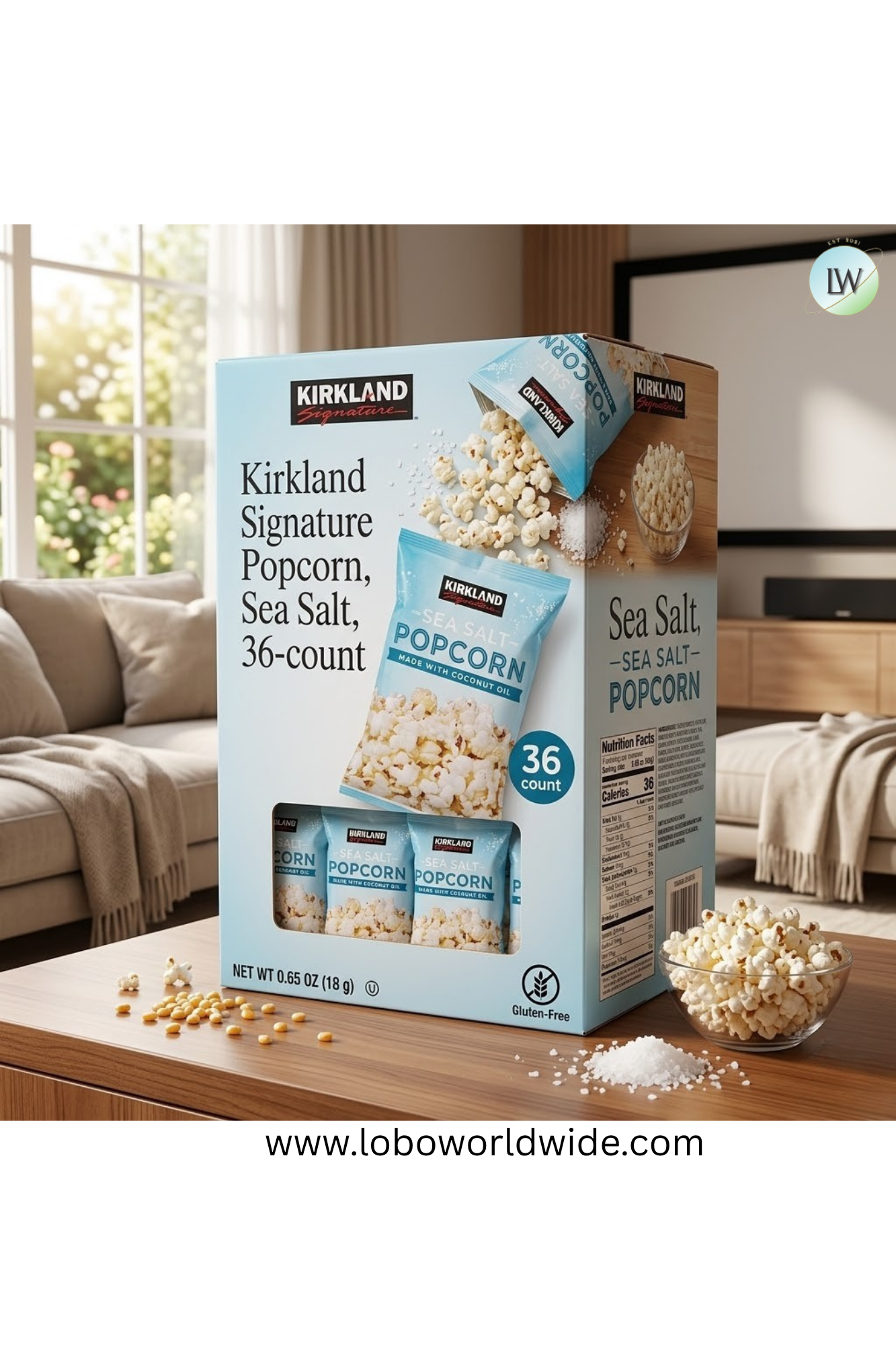Kirkland Signature Popcorn, Sea Salt, 0.65 oz, 36-count