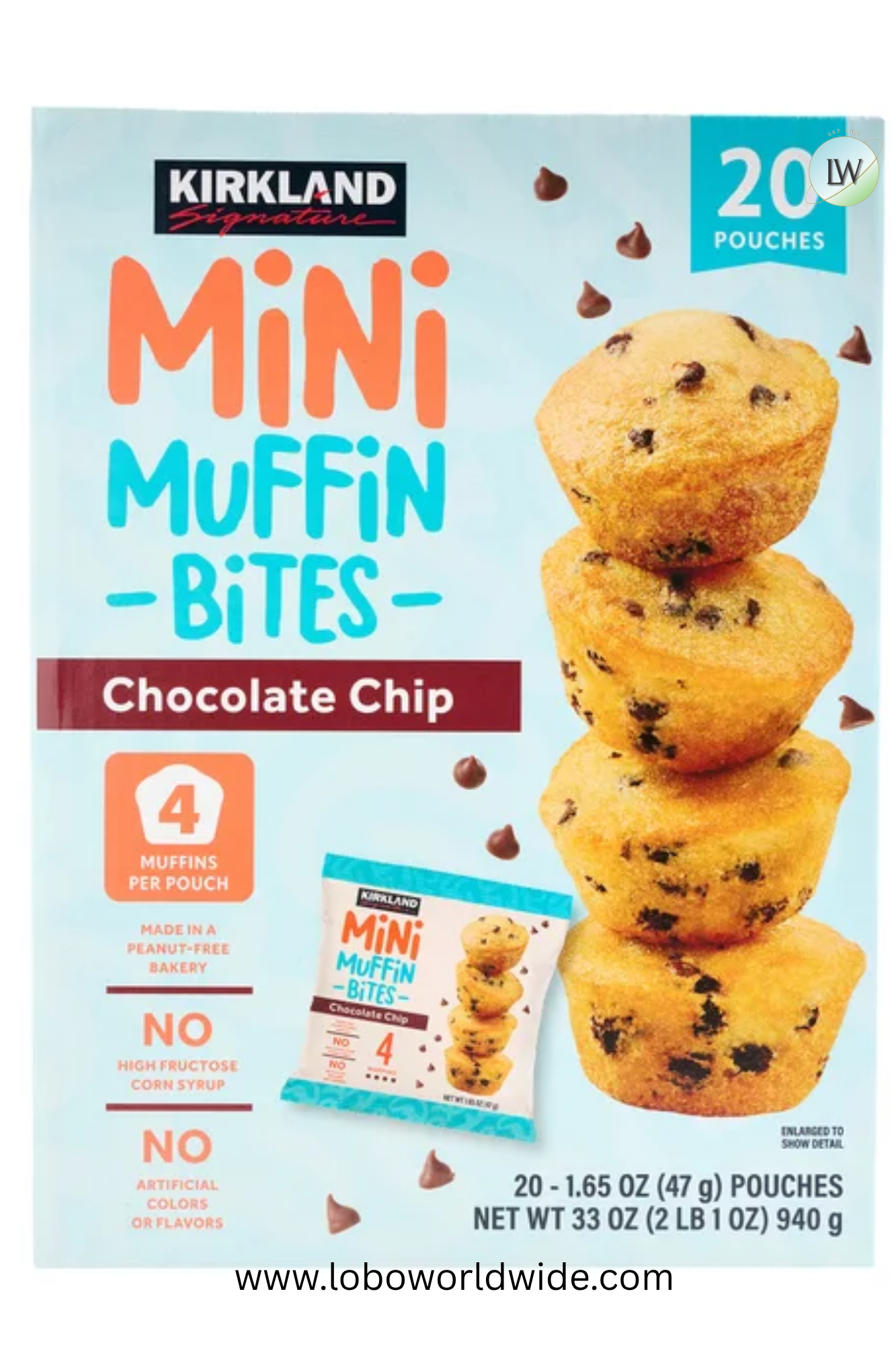 Kirkland Signature Mini Muffin Bites, Chocolate Chip, 1.65 oz, 20-count