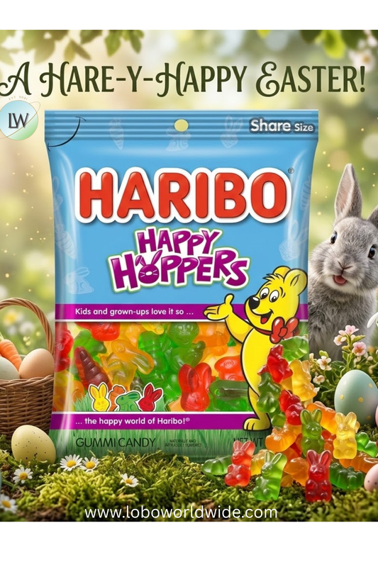 HARIBO Happy Hoppers Gummies Easter Fruit Flavor Bunny Shaped Gummy Candy, 4oz, Share Size Peg Bag - 4