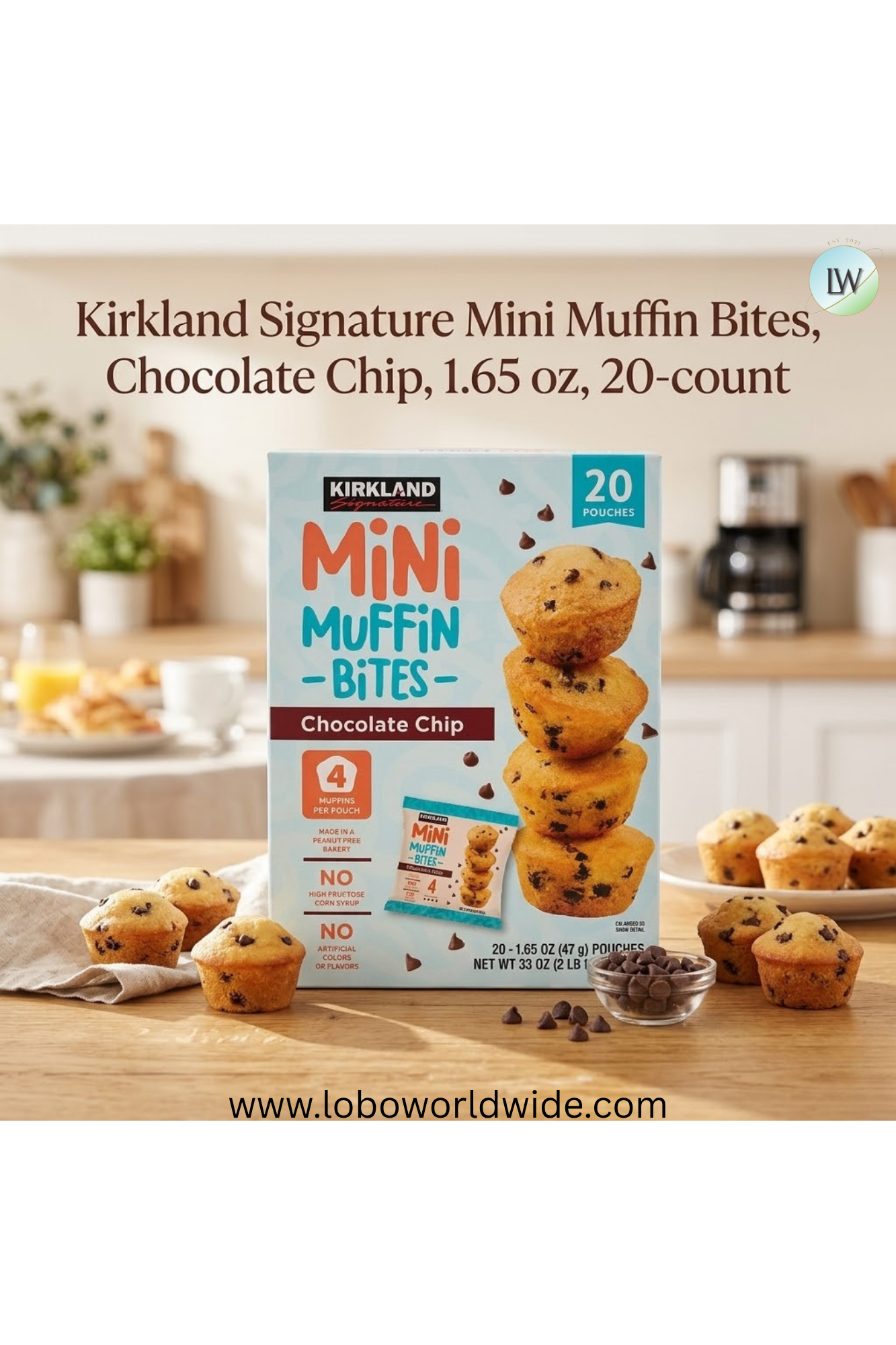 Kirkland Signature Mini Muffin Bites, Chocolate Chip, 1.65 oz, 20-count