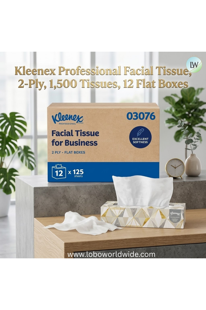 Kleenex Professional Facial Tissue, 2-Ply, 1,500 Tissues, 12 Flat Boxes