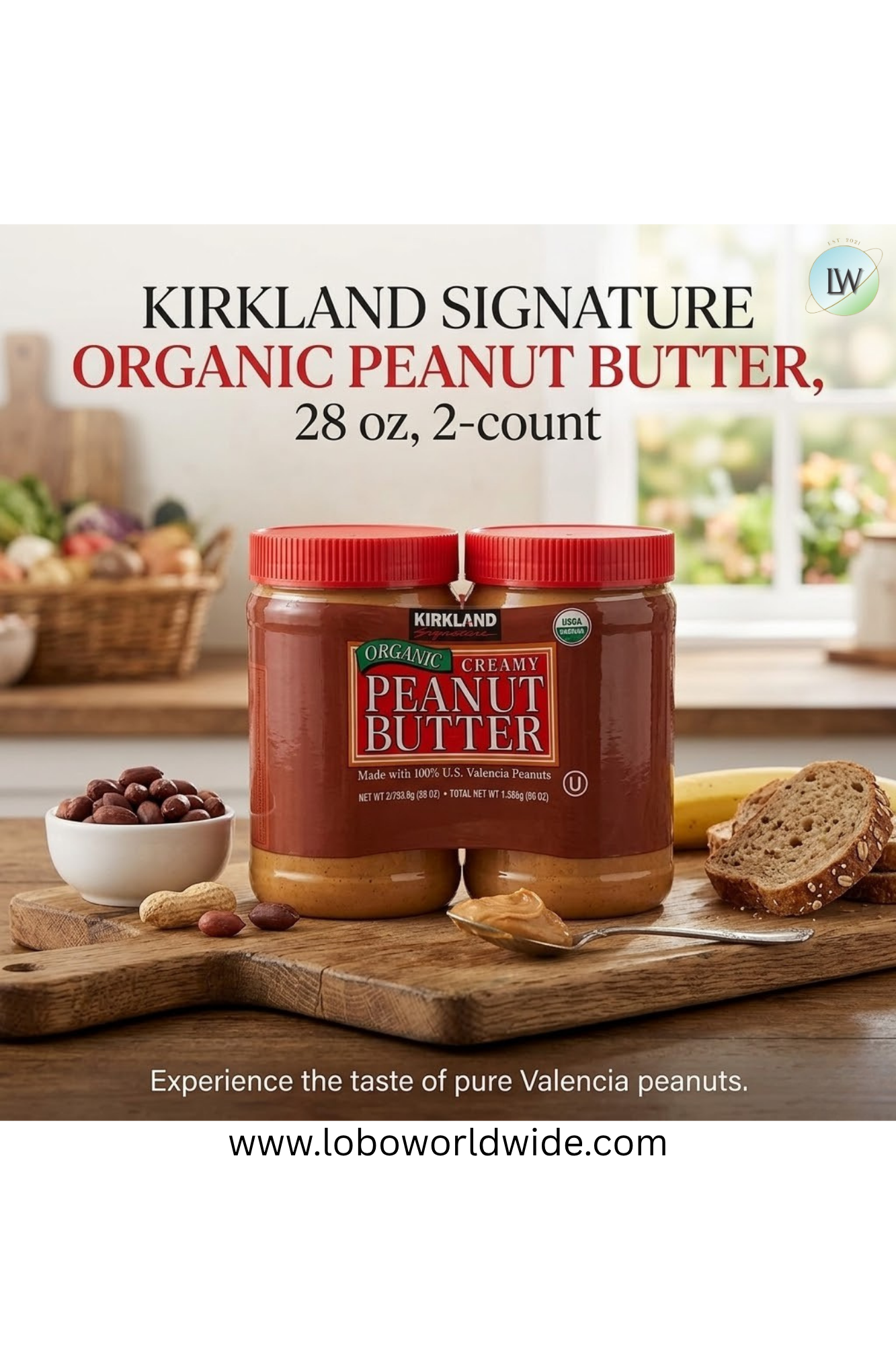Kirkland Signature Organic Peanut Butter, 28 oz, 2-count