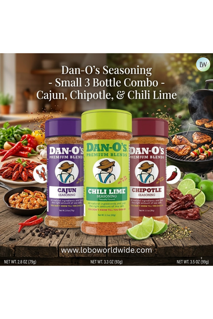 Dan-O's Seasoning - Small 3 Bottle Combo - Cajun, Chipotle, & Chili Lime