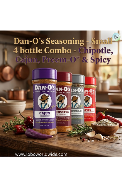 Dan-O's Seasoning - Small 4 bottle Combo - Chipotle, Cajun, Preem-O® & Spicy
