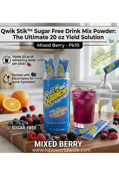 Sqwincher Qwik Stik(TM) Sugar Free Drink Mix Powder 20 oz Yield Per 0.11 oz Unit,Pk10(Various Flavours)