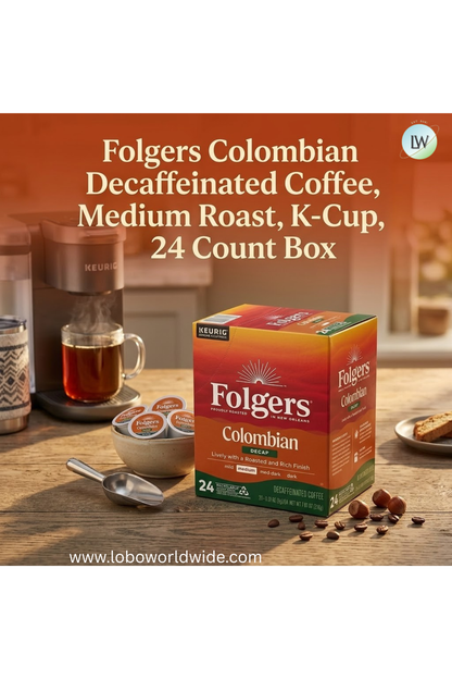 Folgers Colombian Decaffeinated Coffee, Medium Roast, K Cup, 24 Count Box