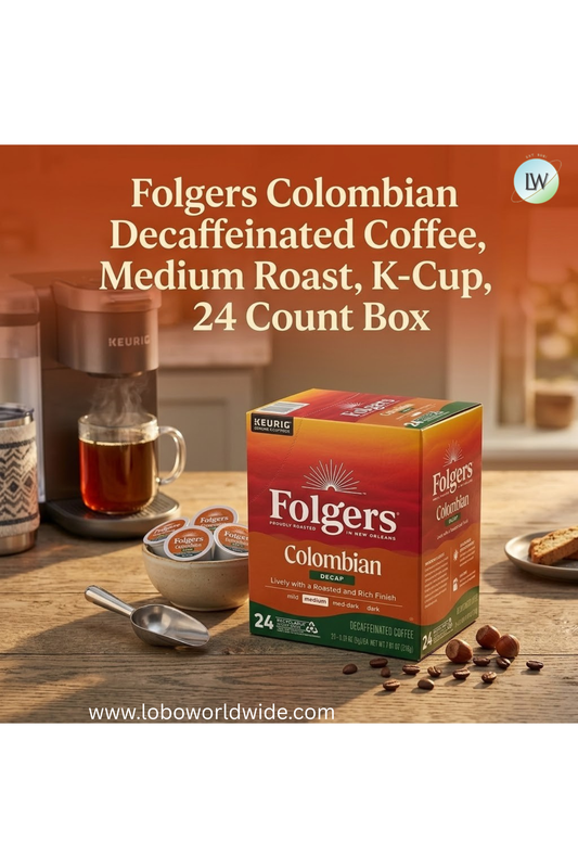 Folgers Colombian Decaffeinated Coffee, Medium Roast, K Cup, 24 Count Box
