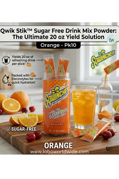 Sqwincher Qwik Stik(TM) Sugar Free Drink Mix Powder 20 oz Yield Per 0.11 oz Unit,Pk10(Various Flavours)