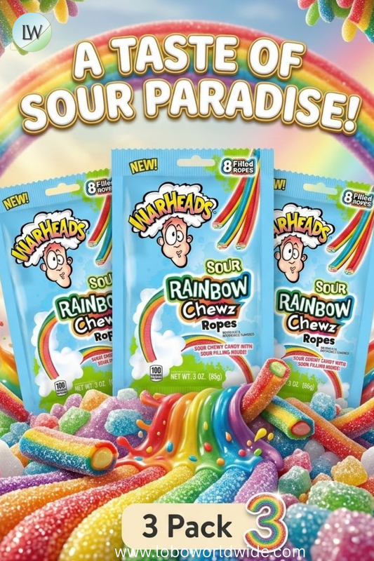 (6 pack) Warheads Sour Rainbow Chewz Ropes, 3oz