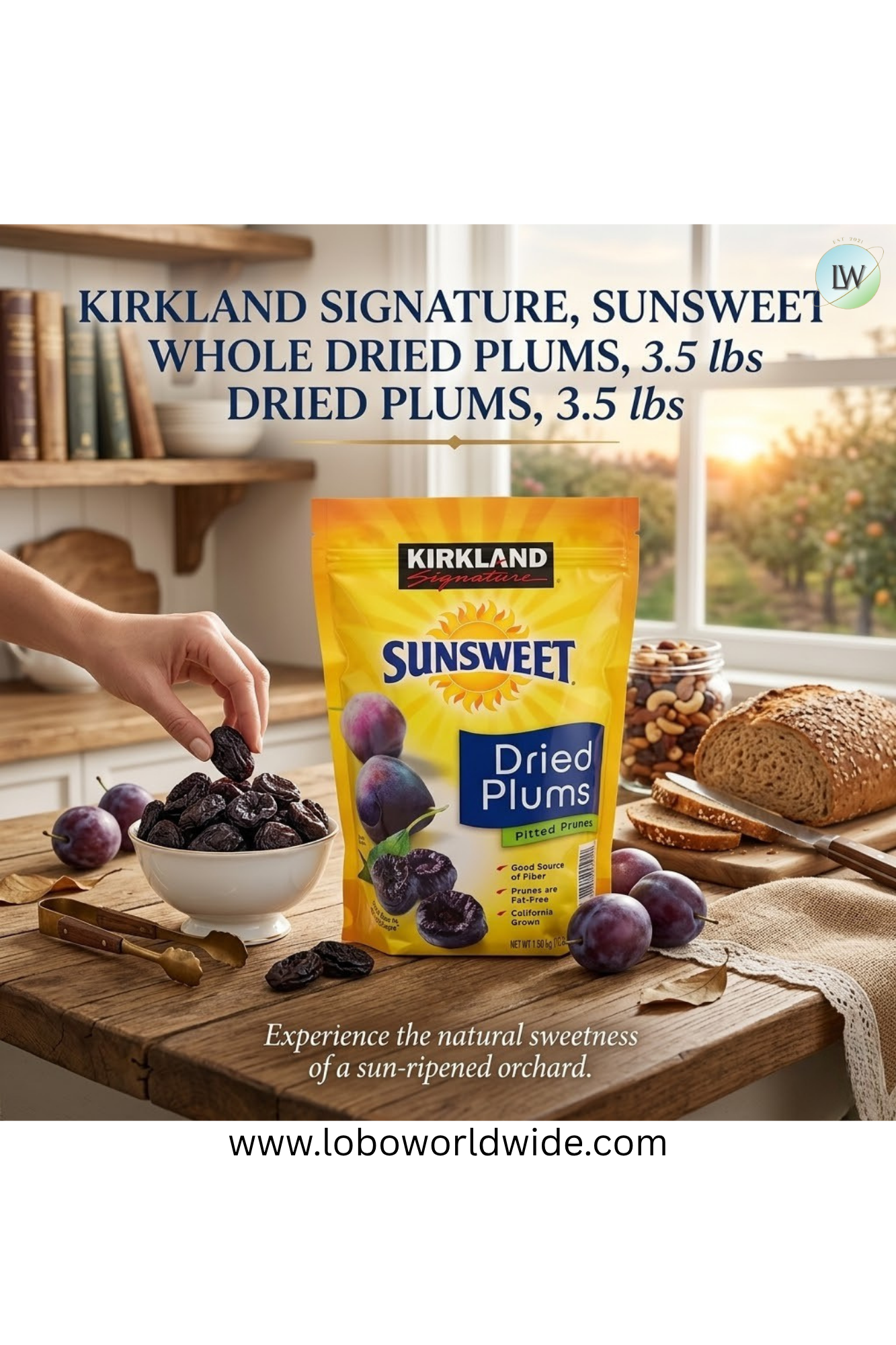 Kirkland Signature, Sunsweet Whole Dried Plums, 3.5 lbs