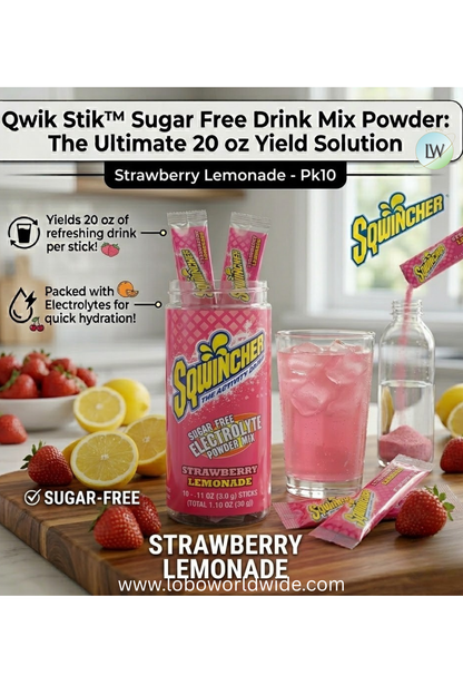 Sqwincher Qwik Stik(TM) Sugar Free Drink Mix Powder 20 oz Yield Per 0.11 oz Unit,Pk10(Various Flavours)
