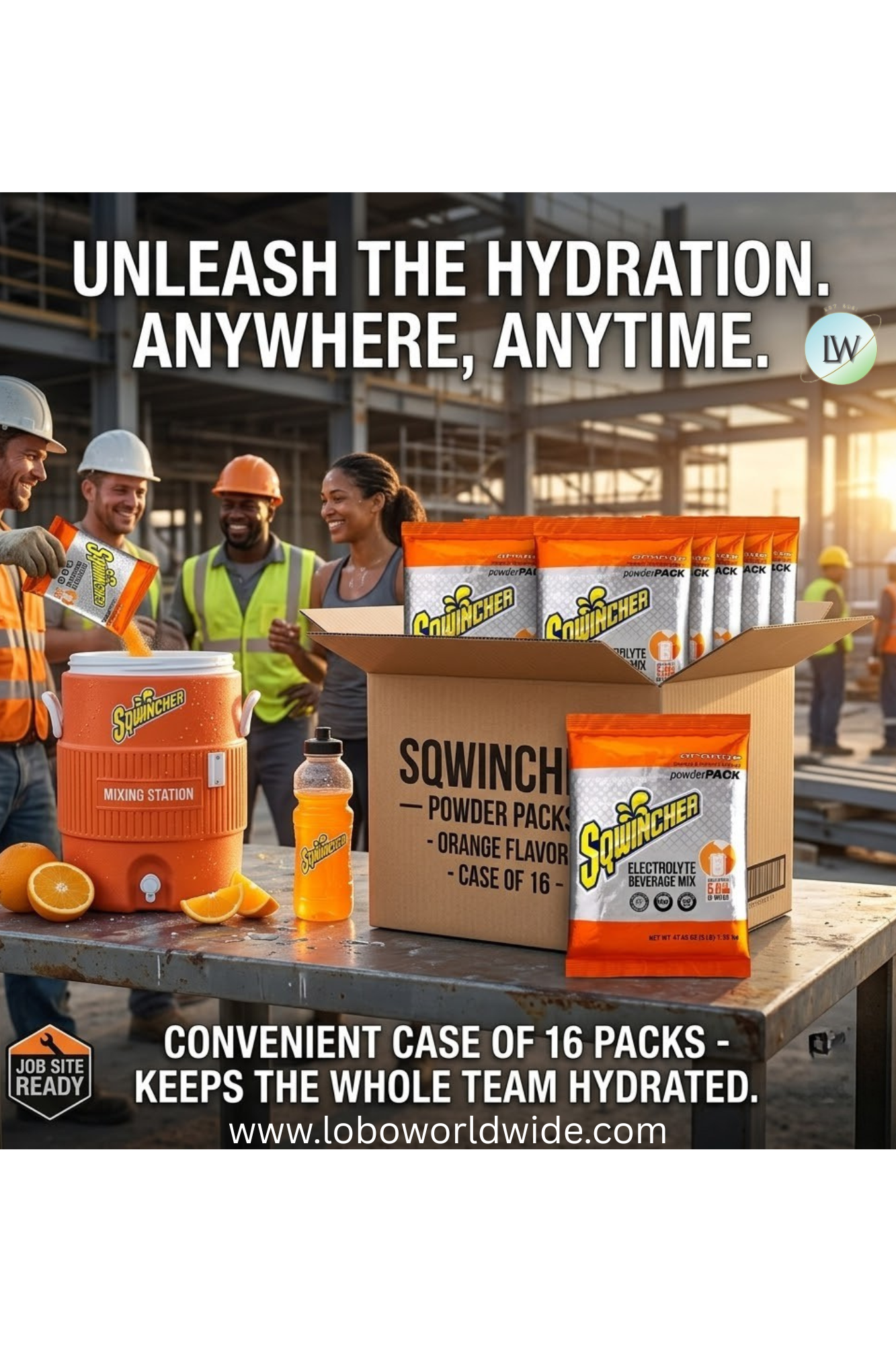 Sqwincher Powder Pack Bag Electrolyte Drink, Orange Flavor, Case of 16