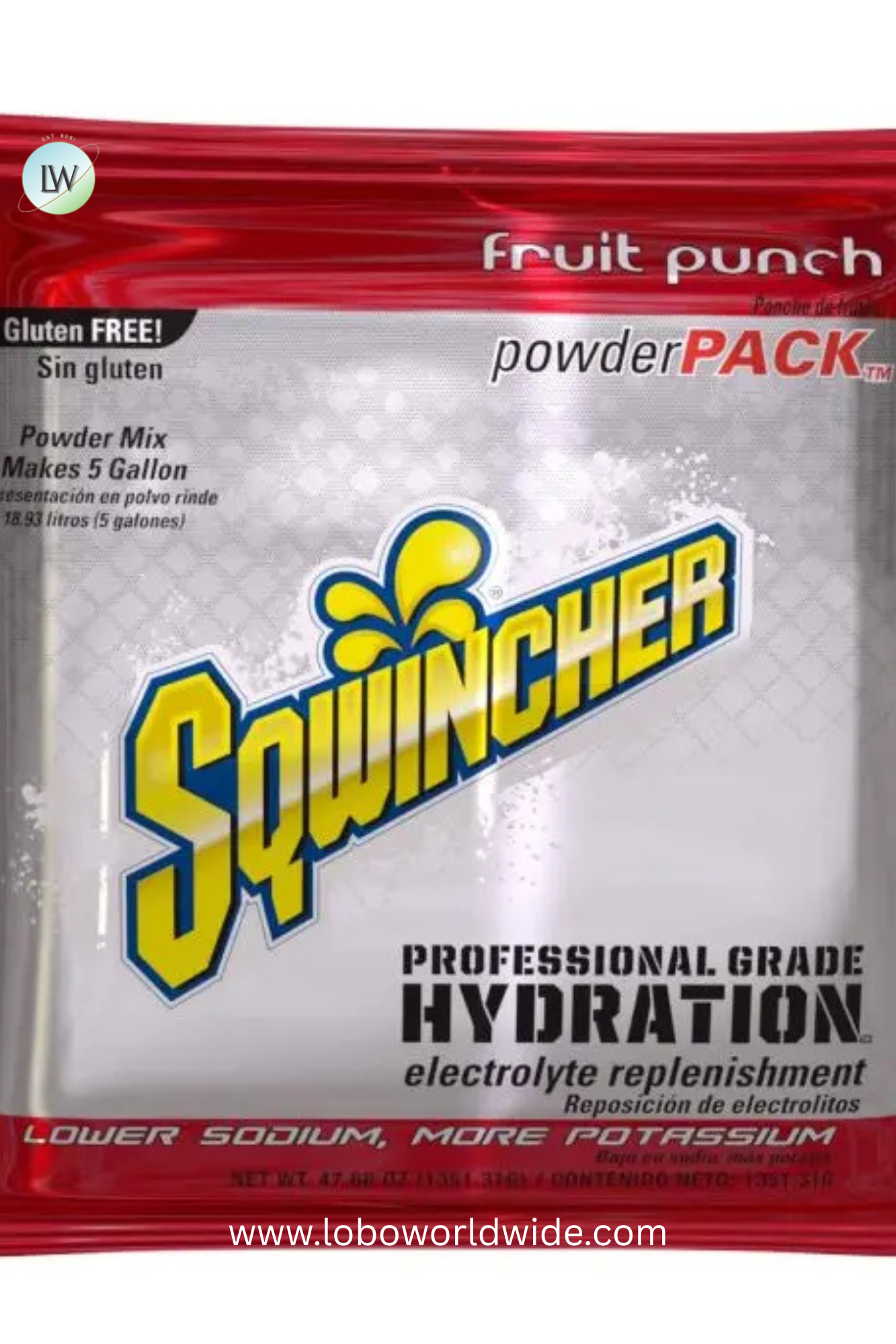Sqwincher Powder Pack, Fruit Punch, 5-Gallon Size, Case of 16