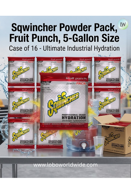 Sqwincher Powder Pack, Fruit Punch, 5-Gallon Size, Case of 16