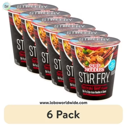 (6 pack) Nissin Foods Cup Noodles Stir Fry Ramen Noodles, Teriyaki Beef Flavor, 3.0 oz Cup, Shelf-Stable