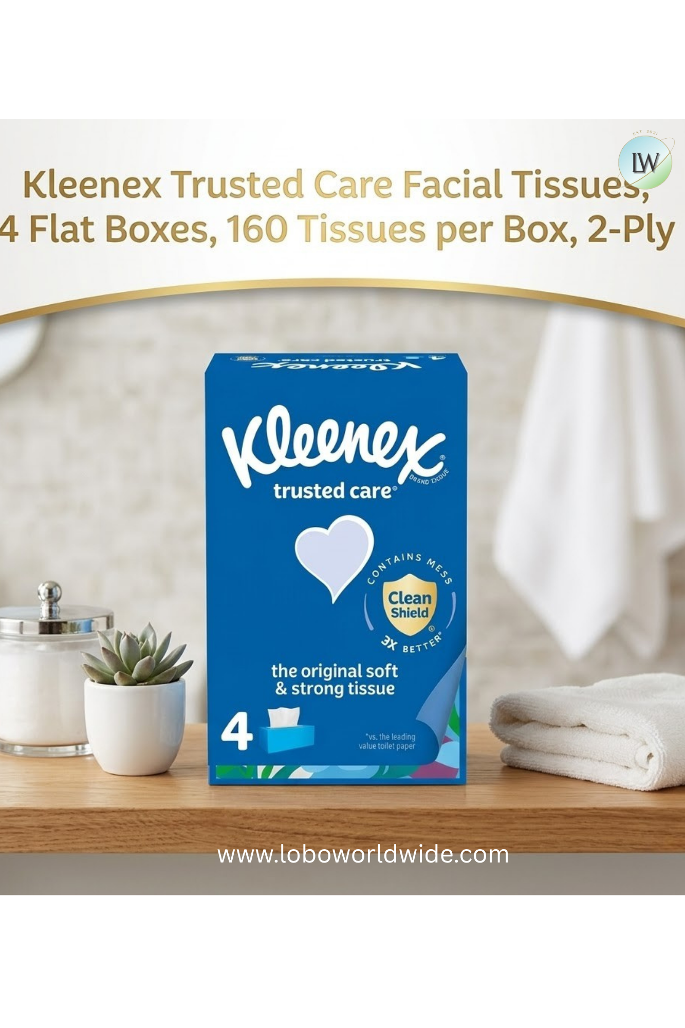 Kleenex Trusted Care Facial Tissues, 2-Ply, 640 Tissues, 4 Flat Boxes