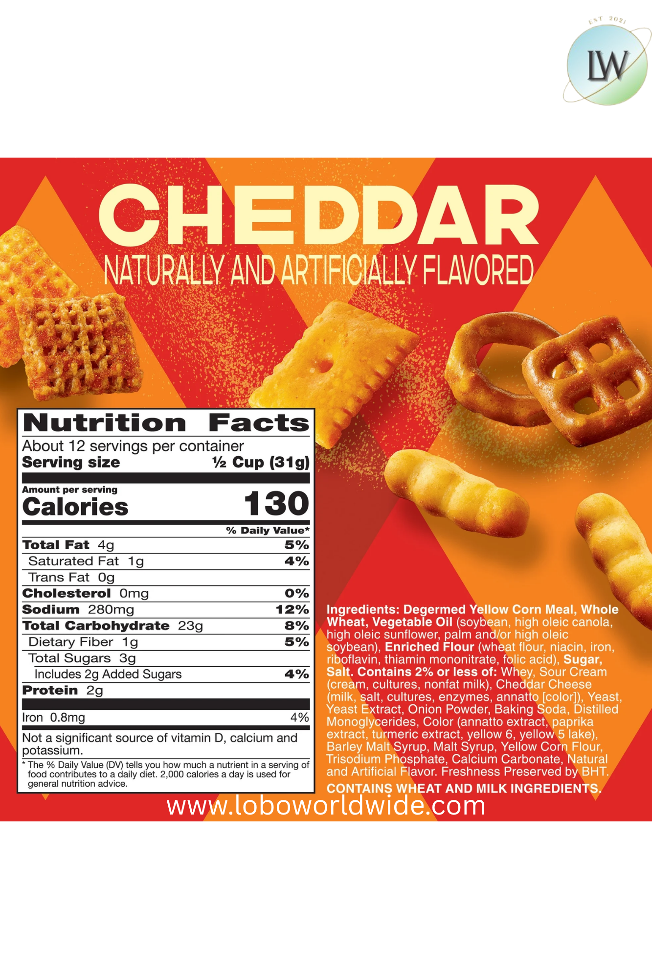 Chex Mix Cheddar Snack Mix, Savory Snack Bag, Family Size, 13.5 oz(Various Sizes)