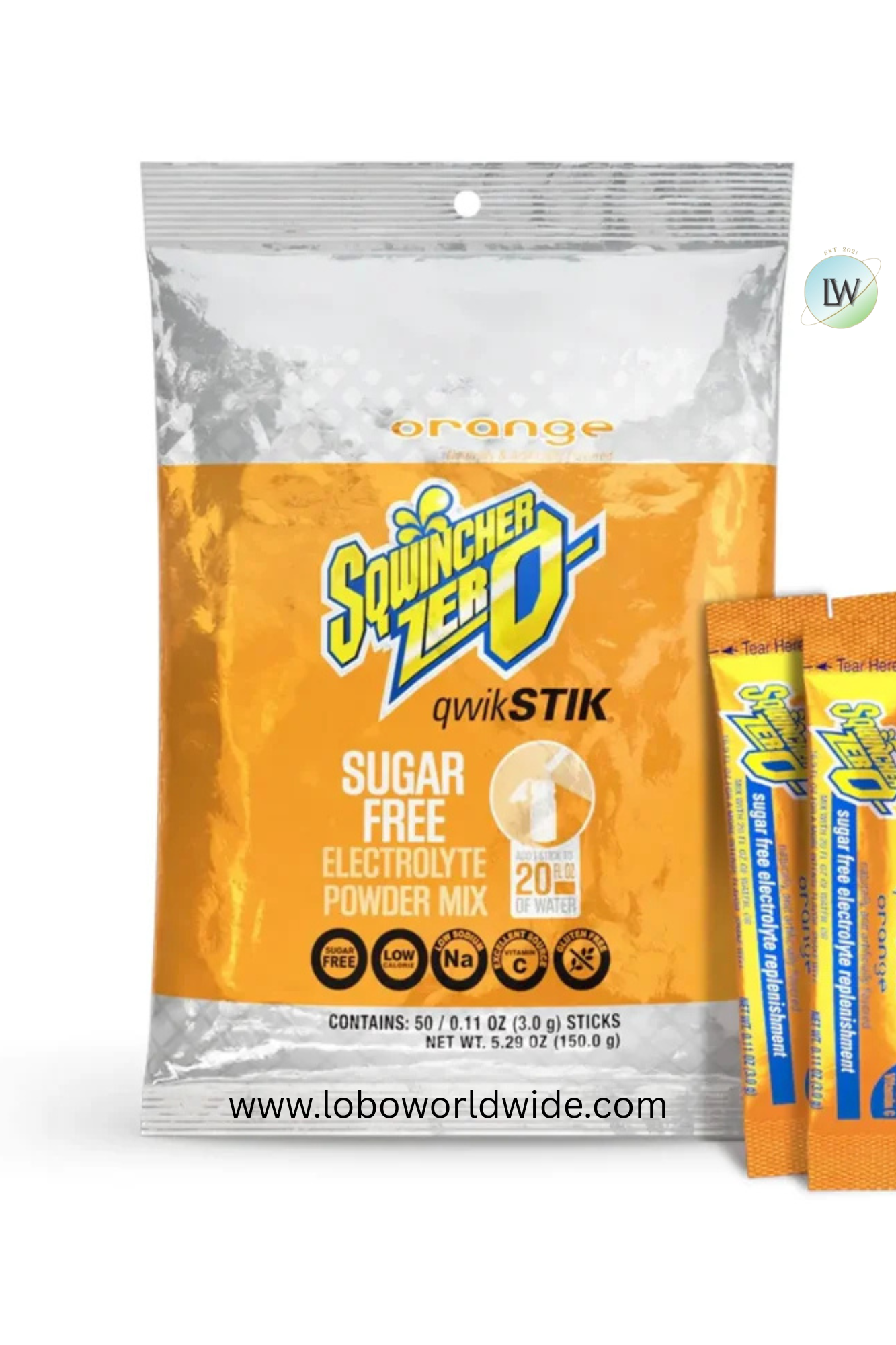 Sqwincher Qwik Stik ZERO Sugar Free, Low Calorie Electrolyte Drink, Orange Flavor, 0.11 Ounce, Pack of 50