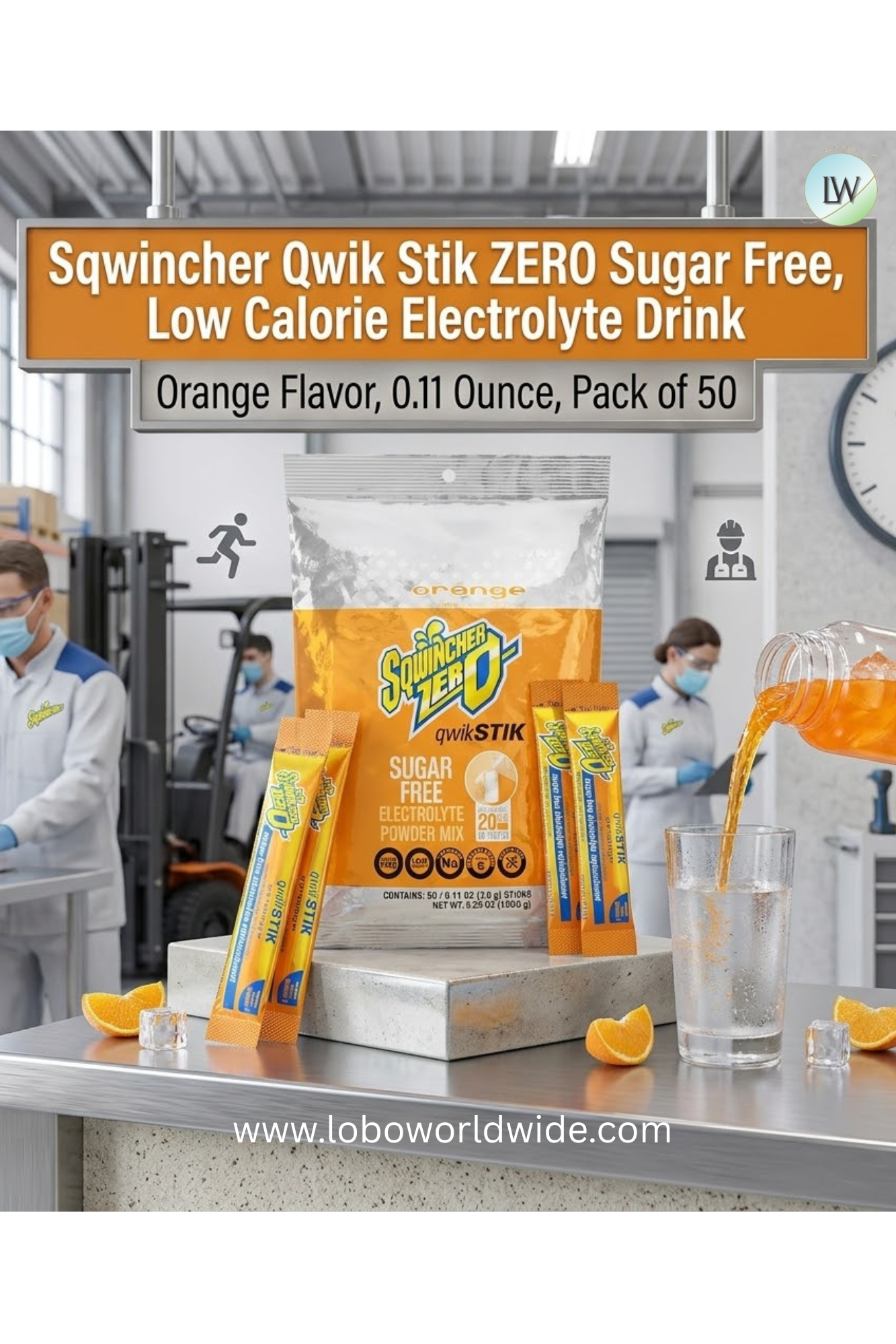 Sqwincher Qwik Stik ZERO Sugar Free, Low Calorie Electrolyte Drink, Orange Flavor, 0.11 Ounce, Pack of 50