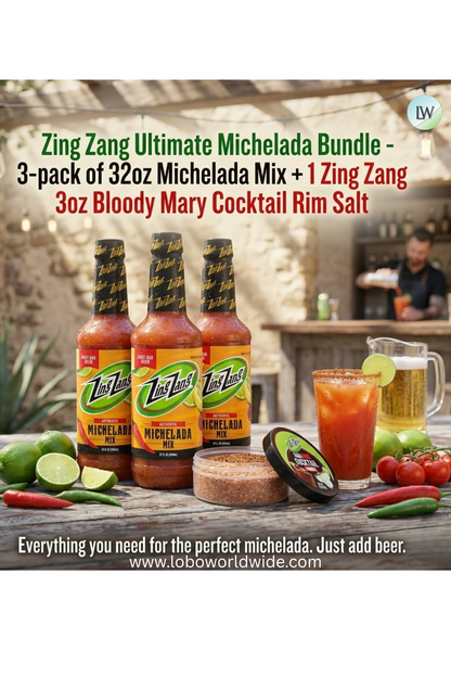 Zing Zang Ultimate Michelada Bundle - 3-pack of 32oz Michelada Mix + 1 Zing Zang 3oz Bloody Mary Cocktail Rim Salt