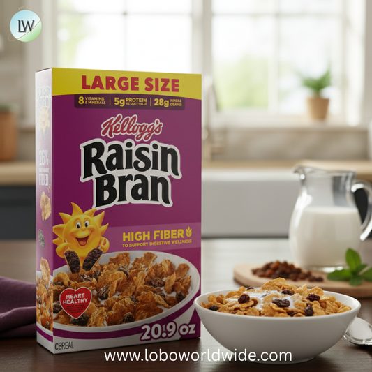 Kellogg’s Raisin Bran Breakfast Cereal, High Fiber, 28g Whole Grain, Large Size, 20.9 oz
